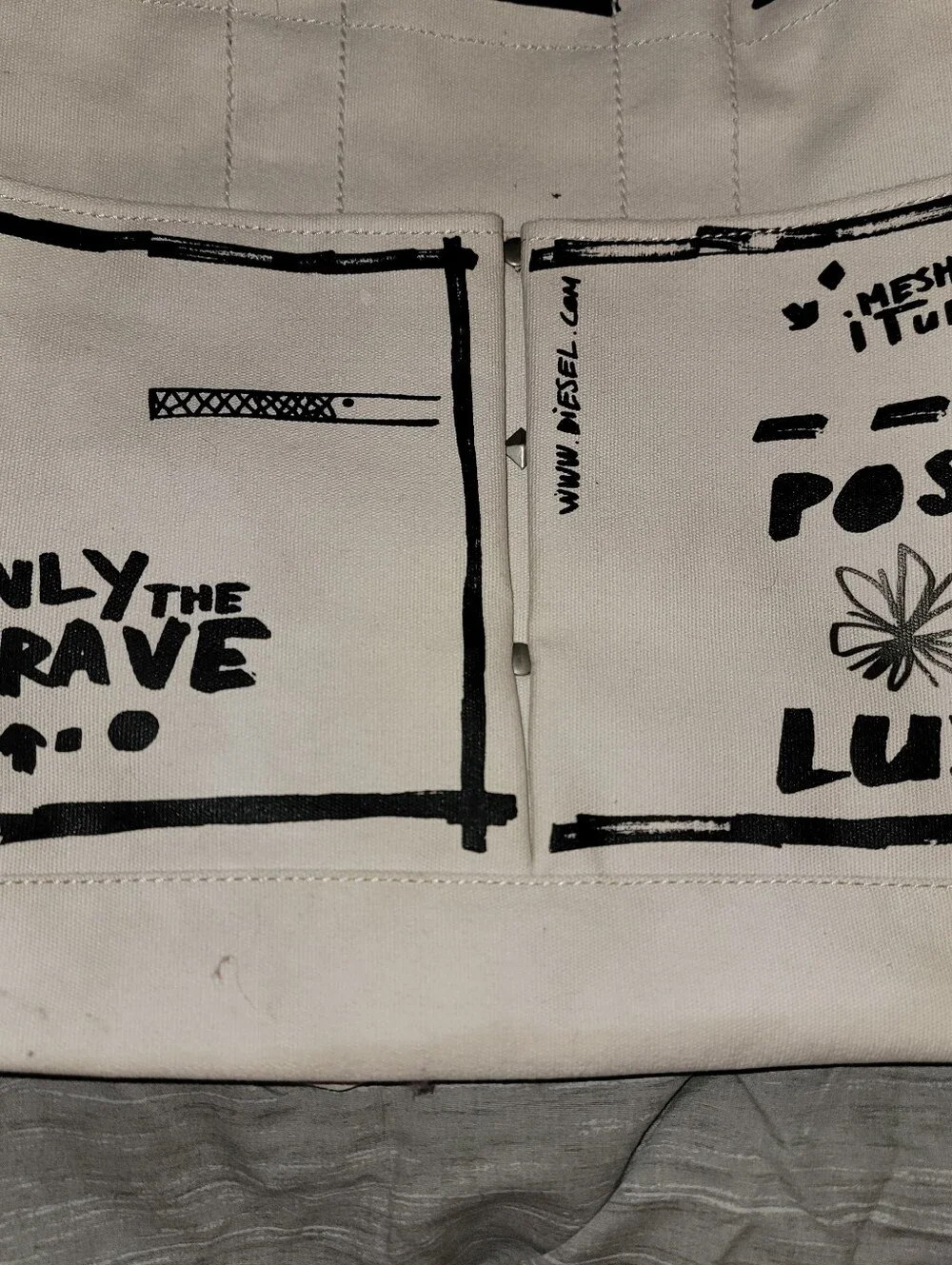 Diesel White Canvas Tote Bag Black Graphic Print